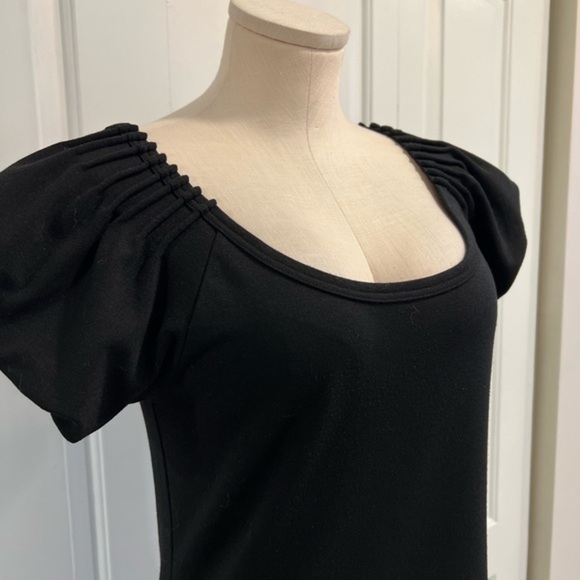 Bcbgmaxazria A Line Short Puffy Sleeves Black Mini Dress - Picture 2 of 12